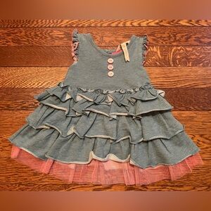Matilda Jane Little Sprite Blue & Pink Tiered Ruffle Dress Size 3-6 Months
